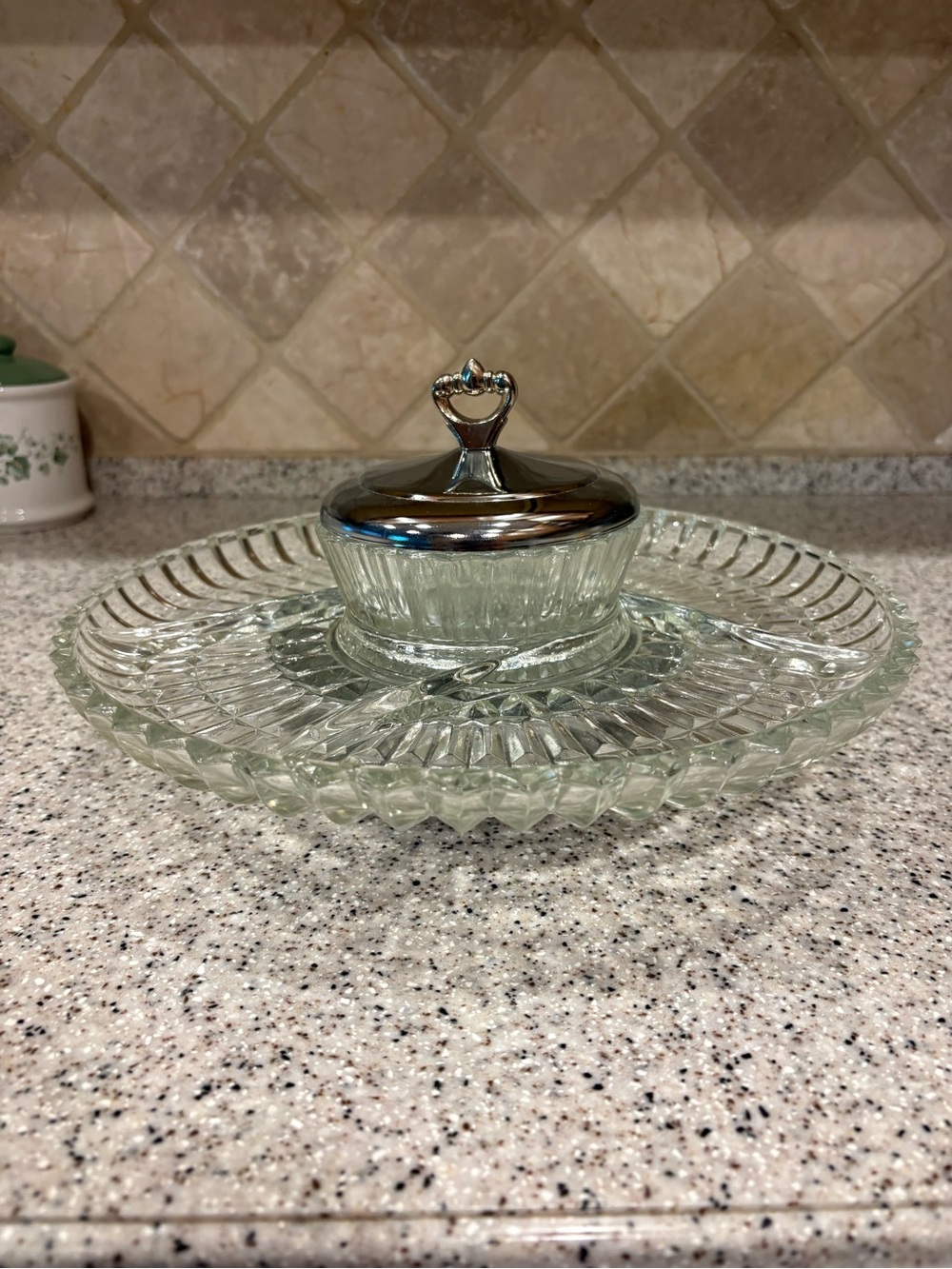 Vintage mid-century Kromex Glass Lazy Susan divided
